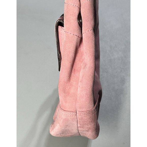 VTG Coach Suede Soho Double Buckle Flap Shoulder Bag Pink Tote Large Satchel Y2K - Picture 4 of 16